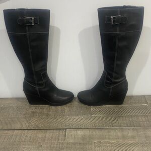 Cole Haan Black Wedge Boots with Buckle